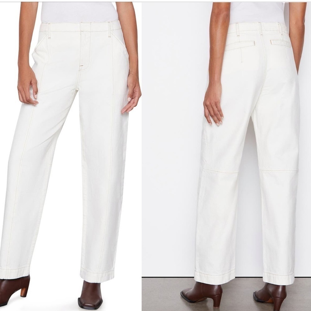 Frame  / NWT High Waisted relaxed  Cotton pants Trousers in cream ecru 32